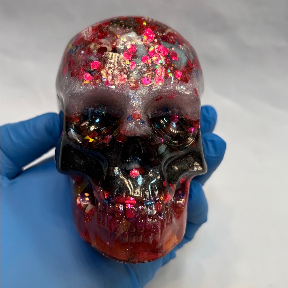 Custom Large Handmade Skull Glitter Resin Decor Pink Black White Pearl.